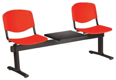 VINCENZA - 3 S, plastová lavice do čekárny, 2-sedák, stolek, červená, kostra černá