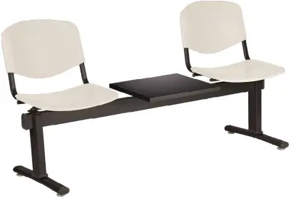 VINCENZA - 3 S, plastová lavice do čekárny, 2-sedák, stolek, krémová, kostra černá