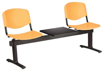 VINCENZA - 3 S, plastová lavice do čekárny, 2-sedák, stolek, meruňková, kostra černá