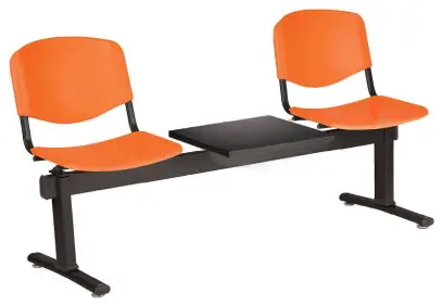 VINCENZA - 3 S, plastová lavice do čekárny, 2-sedák, stolek, oranžová, kostra černá