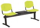 VINCENZA - 3 S, plastová lavice do čekárny, 2-sedák, stolek, pistáciová, kostra černá