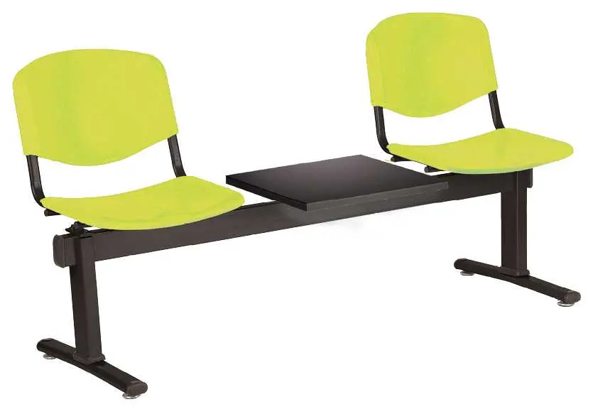 VINCENZA - 3 S, plastová lavice do čekárny, 2-sedák, stolek, pistáciová, kostra černá
