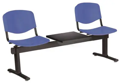 VINCENZA - 3 S, plastová lavice do čekárny, 2-sedák, stolek, světle modrá, kostra černá