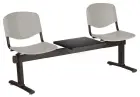VINCENZA - 3 S, plastová lavice do čekárny, 2-sedák, stolek, šedá, kostra černá