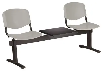 VINCENZA - 3 S, plastová lavice do čekárny, 2-sedák, stolek, šedá, kostra černá