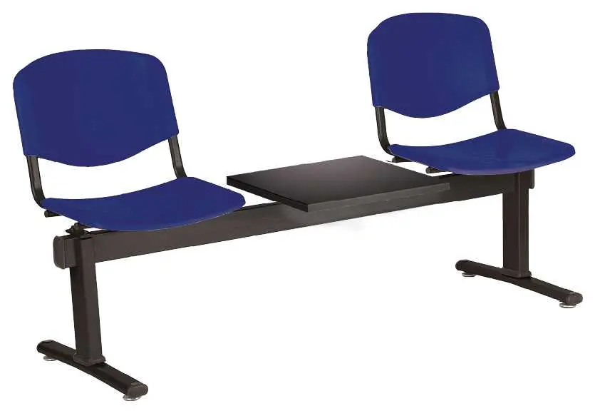 VINCENZA - 3 S, plastová lavice do čekárny, 2-sedák, stolek, tmavě modrá, kostra černá