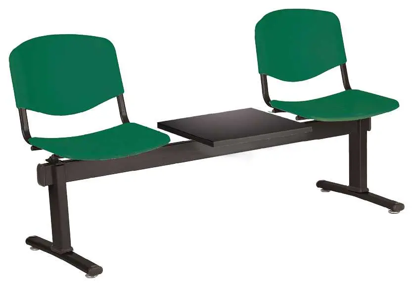 VINCENZA - 3 S, plastová lavice do čekárny, 2-sedák, stolek, zelená, kostra černá