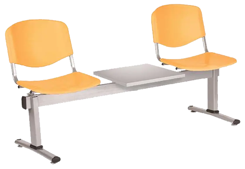 VINCENZA - 3 S, plastová lavice do čekárny, 2-sedák, stolek, meruňková, kostra stříbrná