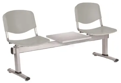 VINCENZA - 3 S, plastová lavice do čekárny, 2-sedák, stolek, šedá, kostra stříbrná