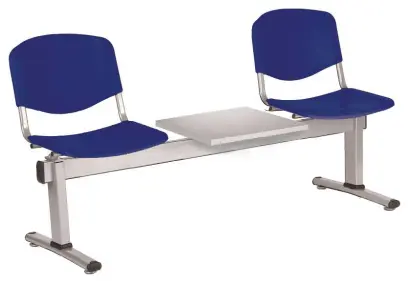 VINCENZA - 3 S, plastová lavice do čekárny, 2-sedák, stolek, tmavě modrá, kostra stříbrná