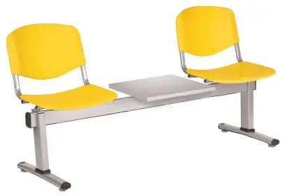 VINCENZA - 3 S, plastová lavice do čekárny, 2-sedák, stolek, žlutá, kostra stříbrná