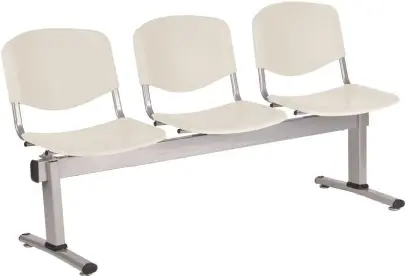 VINCENZA - 3, plastová lavice do čekárny, 3-sedák, krémová, kostra stříbrná