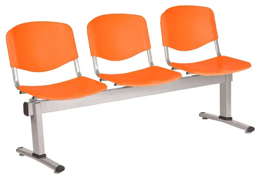 VINCENZA - 3, plastová lavice do čekárny, 3-sedák, oranžová, kostra stříbrná