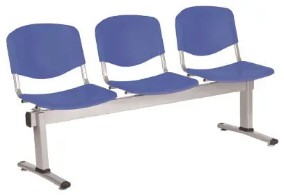VINCENZA - 3, plastová lavice do čekárny, 3-sedák, světle modrá, kostra stříbrná