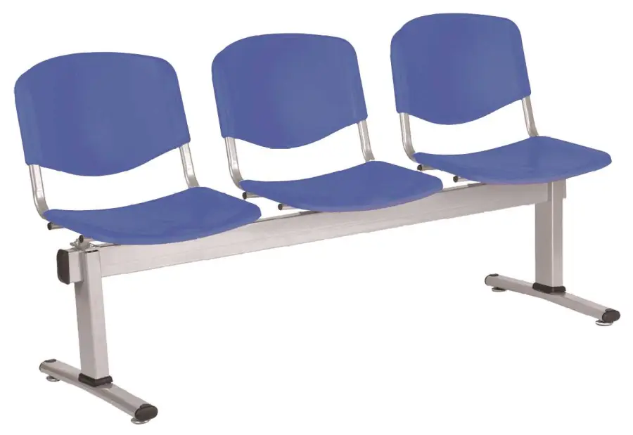 VINCENZA - 3, plastová lavice do čekárny, 3-sedák, světle modrá, kostra stříbrná