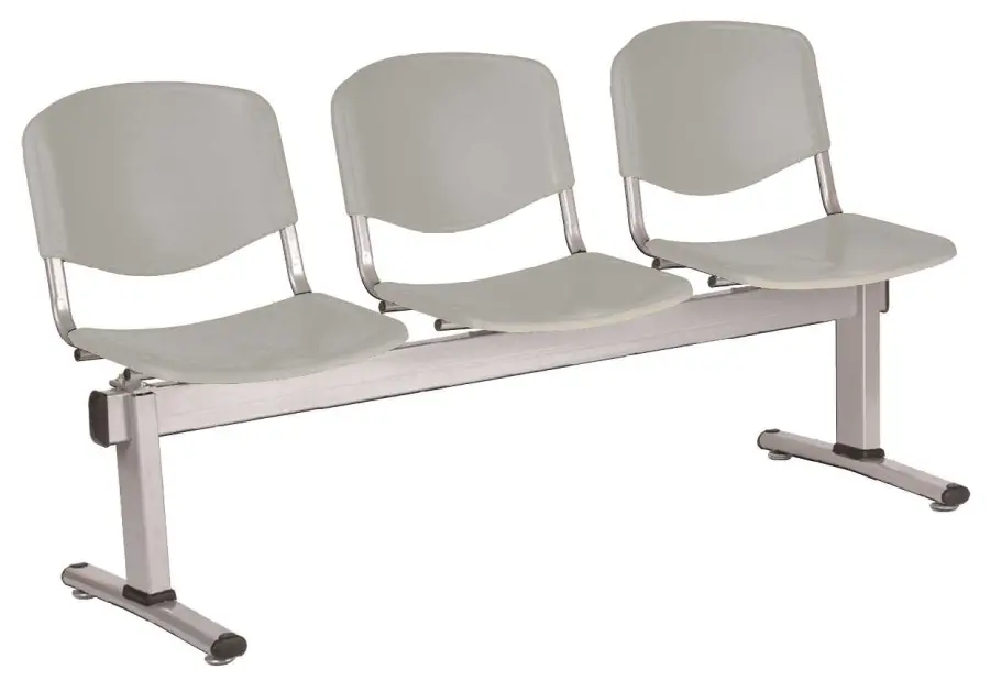 VINCENZA - 3, plastová lavice do čekárny, 3-sedák, šedá, kostra stříbrná
