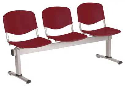 VINCENZA - 3, plastová lavice do čekárny, 3-sedák, vínová, kostra stříbrná