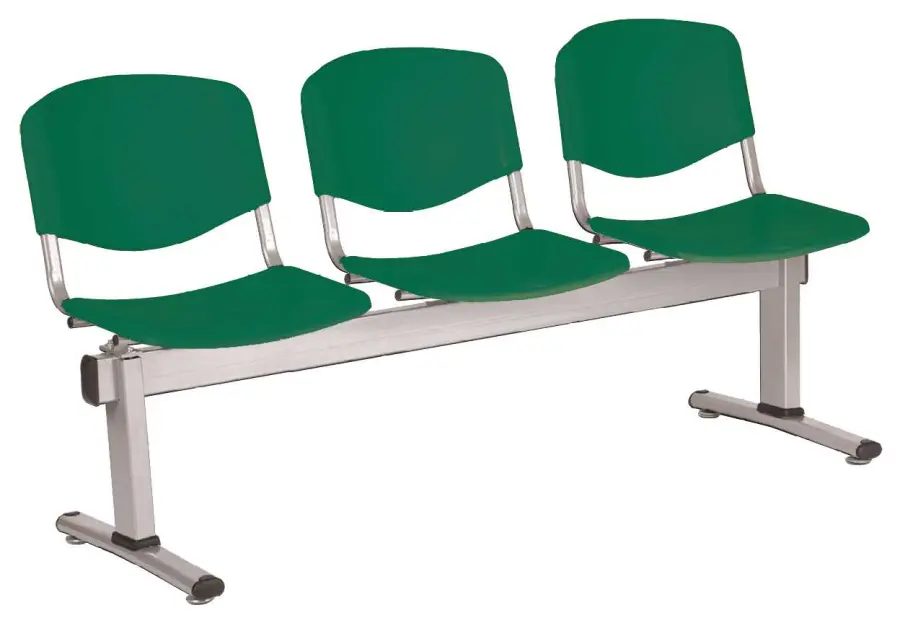 VINCENZA - 3, plastová lavice do čekárny, 3-sedák, zelená, kostra stříbrná
