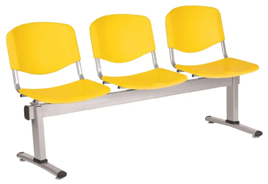 VINCENZA - 3, plastová lavice do čekárny, 3-sedák, žlutá, kostra stříbrná
