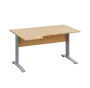 LKR 28 - 144 stůl kancelářský, rohový, levý, kovová podnož stříbrná, deska 25 mm, široký 1400 mm, javor horský