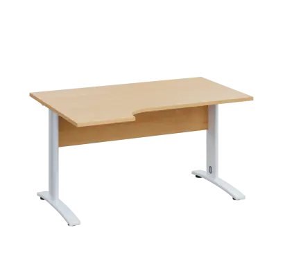 LKR 28 - 144 stůl kancelářský, rohový, levý, kovová podnož bílá, deska 25 mm, široký 1400 mm, javor horský