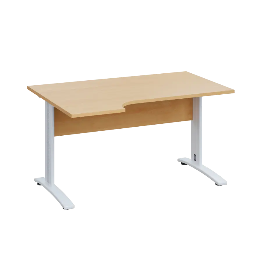 LKR 28 - 144 stůl kancelářský, rohový, levý, kovová podnož bílá, deska 25 mm, široký 1400 mm, javor horský