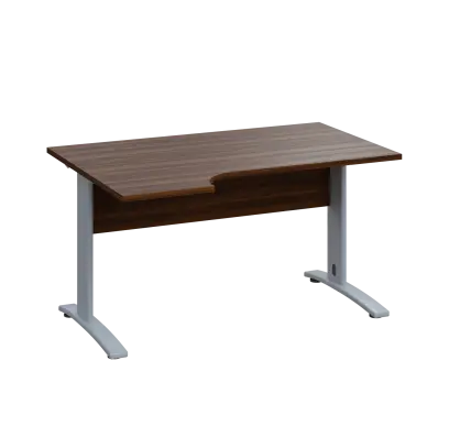 LKR 28 - 144 stůl kancelářský, rohový, levý, kovová podnož stříbrná, deska 25 mm, široký 1400 mm, ořech královský