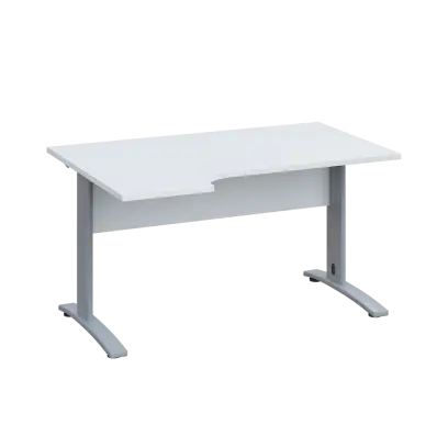 LKR 28 - 144 stůl kancelářský, rohový, levý, kovová podnož stříbrná, deska 25 mm, široký 1400 mm, bílá