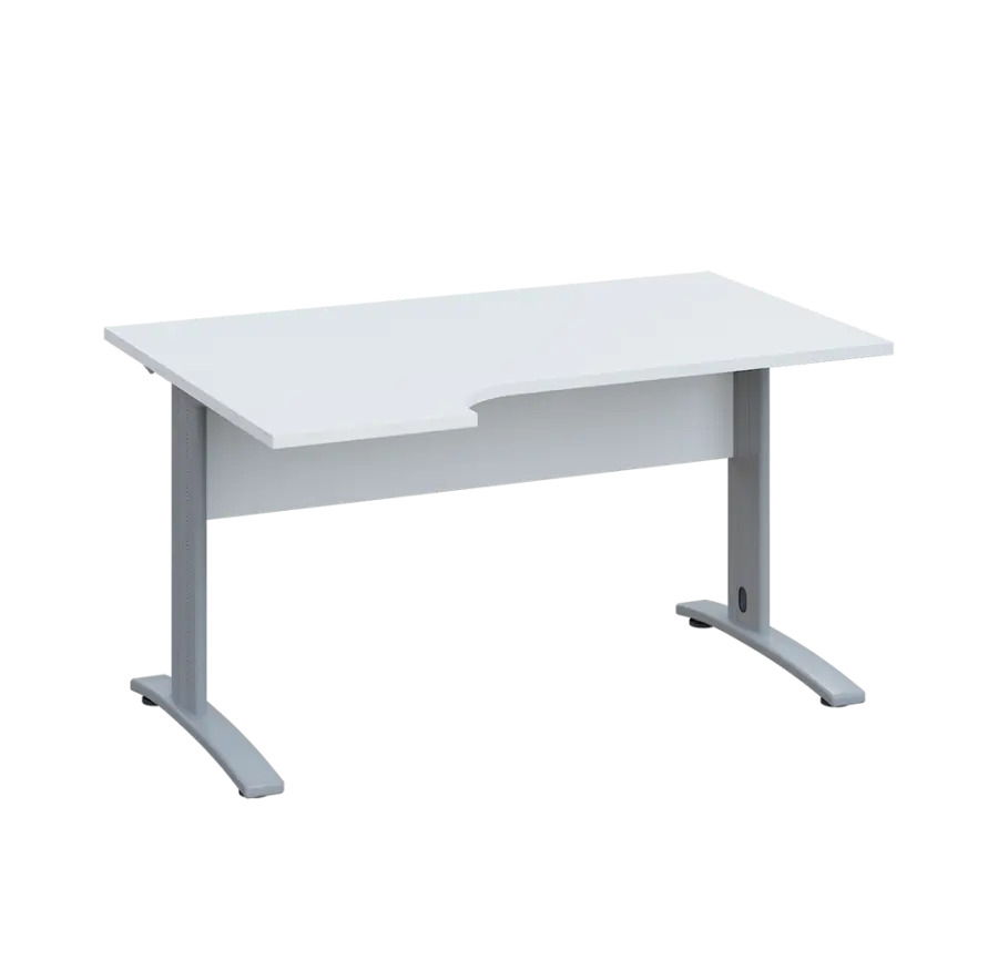 LKR 28 - 144 stůl kancelářský, rohový, levý, kovová podnož stříbrná, deska 25 mm, široký 1400 mm, bílá