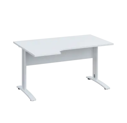 LKR 28 - 144 stůl kancelářský, rohový, levý, kovová podnož bílá, deska 25 mm, široký 1400 mm, bílá