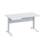 LKR 28 - 144 stůl kancelářský, rohový, levý, kovová podnož bílá, deska 25 mm, široký 1400 mm, bílá