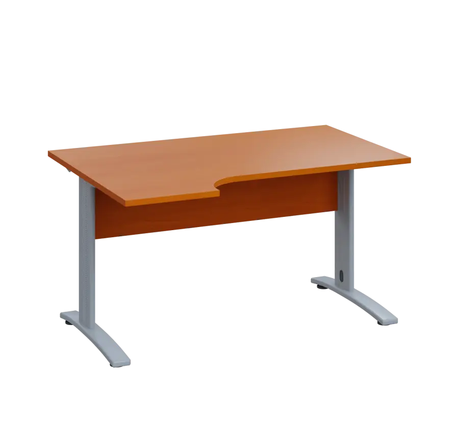 LKR 28 - 144 stůl kancelářský, rohový, levý, kovová podnož stříbrná, deska 25 mm, široký 1400 mm, třešeň šumavská