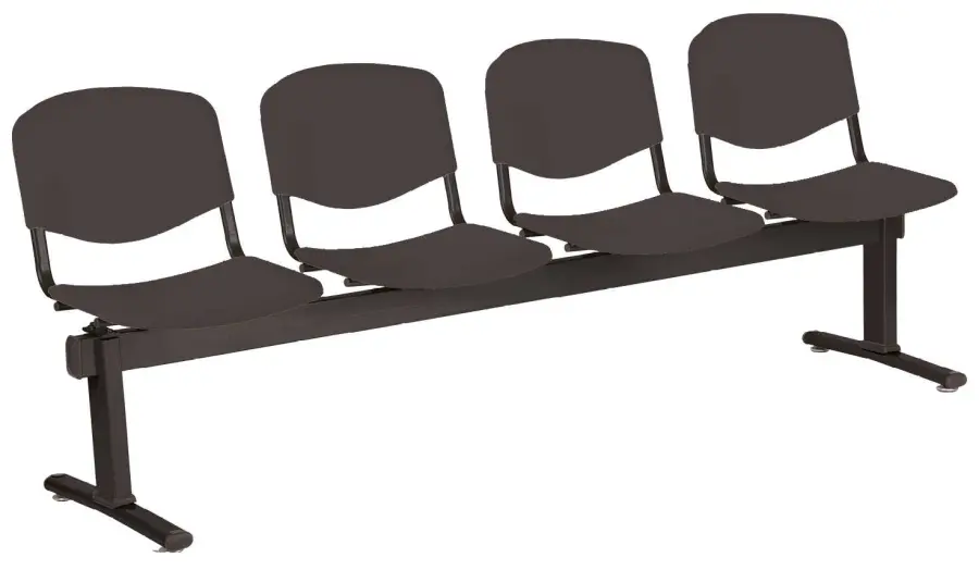 VINCENZA - 4, plastová lavice do čekárny, 4-sedák, černá, kostra černá