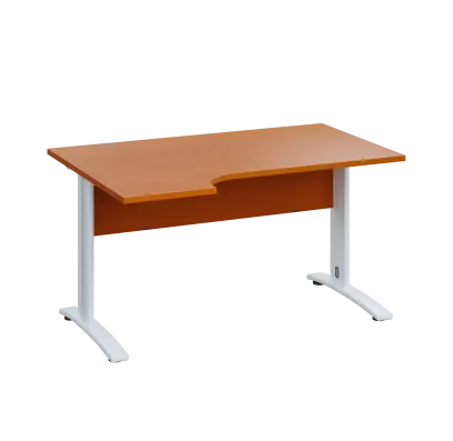 LKR 28 - 144 stůl kancelářský, rohový, levý, kovová podnož bílá, deska 25 mm, široký 1400 mm, třešeň šumavská