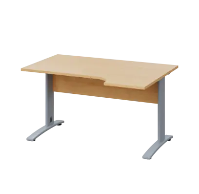 LKR 28 - 144 stůl kancelářský, rohový, pravý, kovová podnož stříbrná, deska 25 mm, široký 1400 mm, javor horský