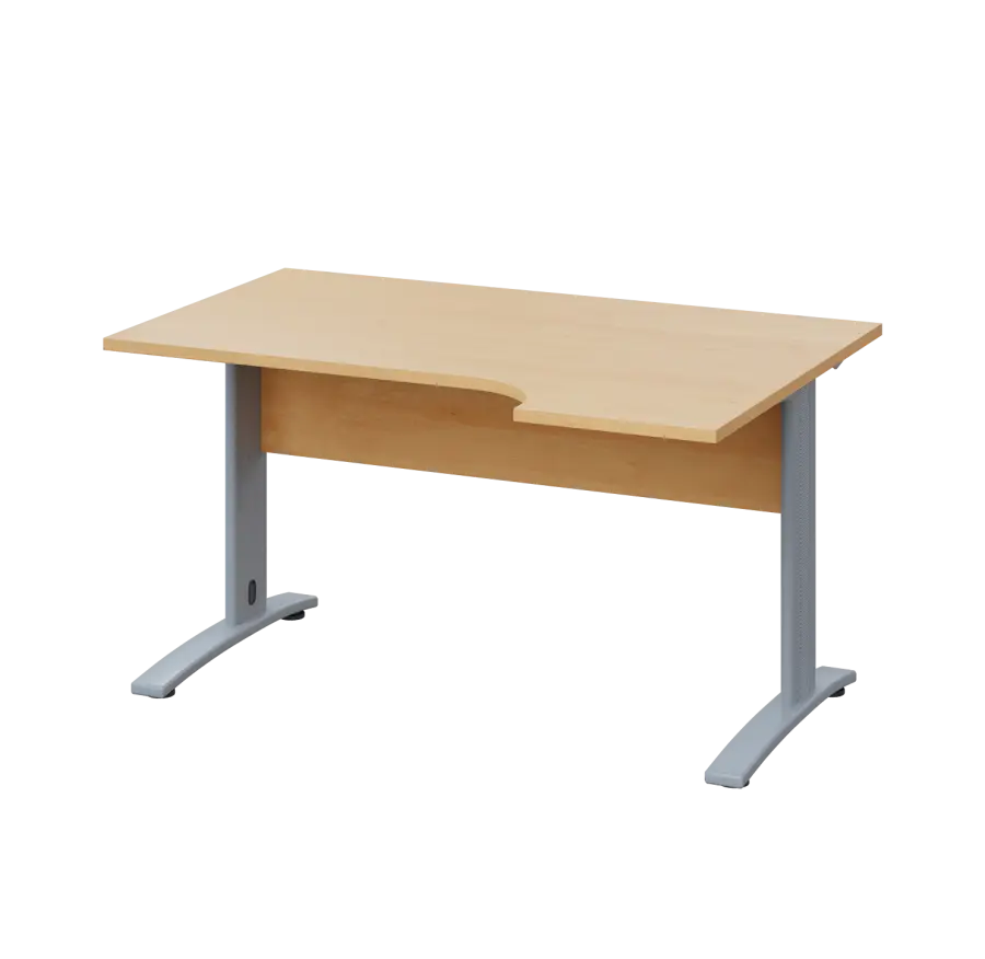 LKR 28 - 144 stůl kancelářský, rohový, pravý, kovová podnož stříbrná, deska 25 mm, široký 1400 mm, javor horský
