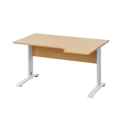 LKR 28 - 144 stůl kancelářský, rohový, pravý, kovová podnož bílá, deska 25 mm, široký 1400 mm, javor horský