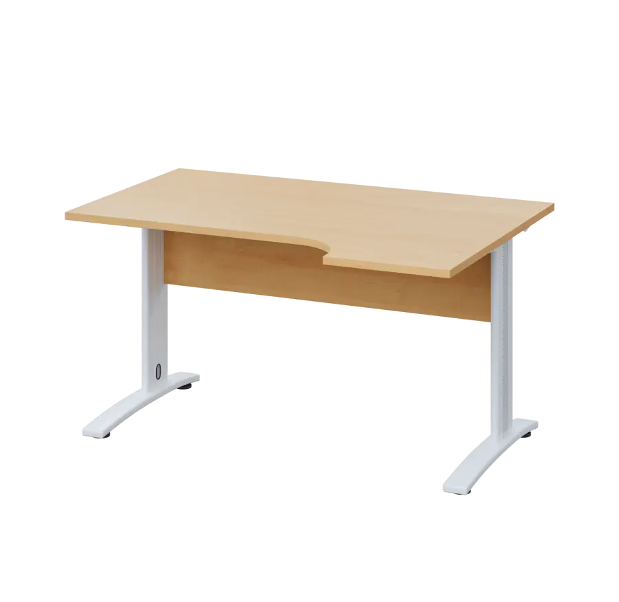 LKR 28 - 144 stůl kancelářský, rohový, pravý, kovová podnož bílá, deska 25 mm, široký 1400 mm, javor horský