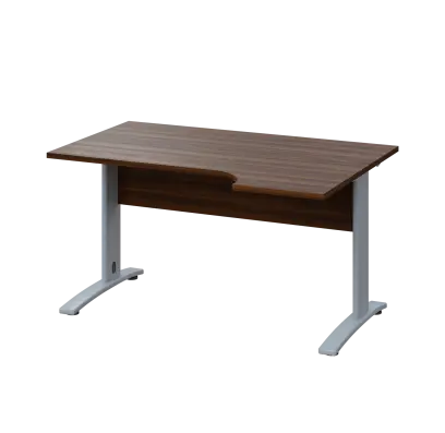 LKR 28 - 144 stůl kancelářský, rohový, pravý, kovová podnož stříbrná, deska 25 mm, široký 1400 mm, ořech královský