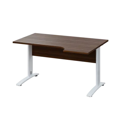 LKR 28 - 144 stůl kancelářský, rohový, pravý, kovová podnož bílá, deska 25 mm, široký 1400 mm, ořech královský