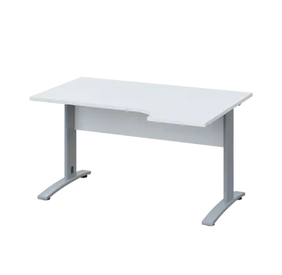LKR 28 - 144 stůl kancelářský, rohový, pravý, kovová podnož stříbrná, deska 25 mm, široký 1400 mm, bílá