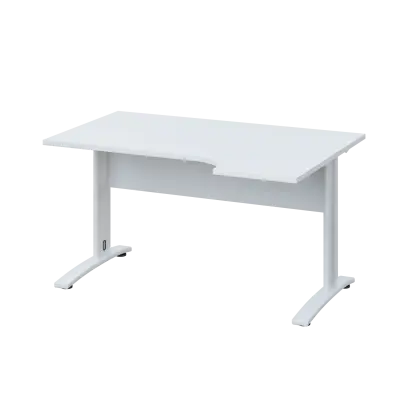 LKR 28 - 144 stůl kancelářský, rohový, pravý, kovová podnož bílá, deska 25 mm, široký 1400 mm, bílá