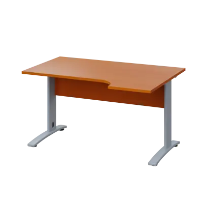 LKR 28 - 144 stůl kancelářský, rohový, pravý, kovová podnož stříbrná, deska 25 mm, široký 1400 mm, třešeň šumavská