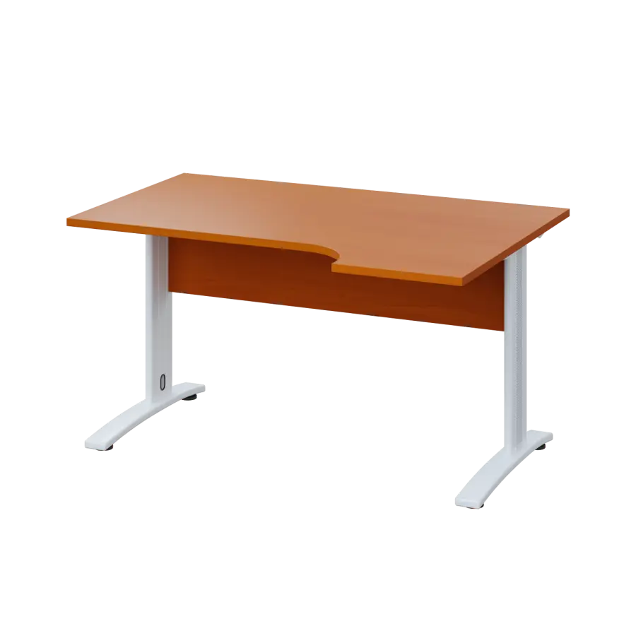 LKR 28 - 144 stůl kancelářský, rohový, pravý, kovová podnož bílá, deska 25 mm, široký 1400 mm, třešeň šumavská