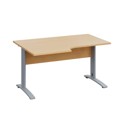 LKR 28 - 146 stůl kancelářský, rohový, levý, kovová podnož stříbrná, deska 25 mm, široký 1400 mm, javor horský