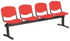 VINCENZA - 4, plastová lavice do čekárny, 4-sedák, červená, kostra černá