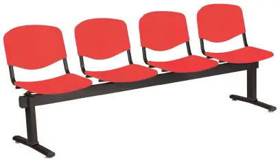 VINCENZA - 4, plastová lavice do čekárny, 4-sedák, červená, kostra černá