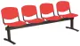 VINCENZA - 4, plastová lavice do čekárny, 4-sedák, červená, kostra černá