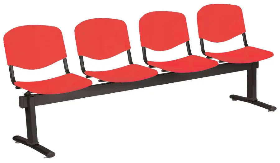 VINCENZA - 4, plastová lavice do čekárny, 4-sedák, červená, kostra černá