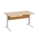 LKR 28 - 146 stůl kancelářský, rohový, levý, kovová podnož bílá, deska 25 mm, široký 1400 mm, javor